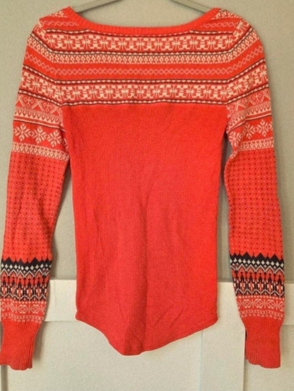 Not For Sale*** We The Free Coral Red Patterned Long-Sleeve Henley - Picture 4 of 4